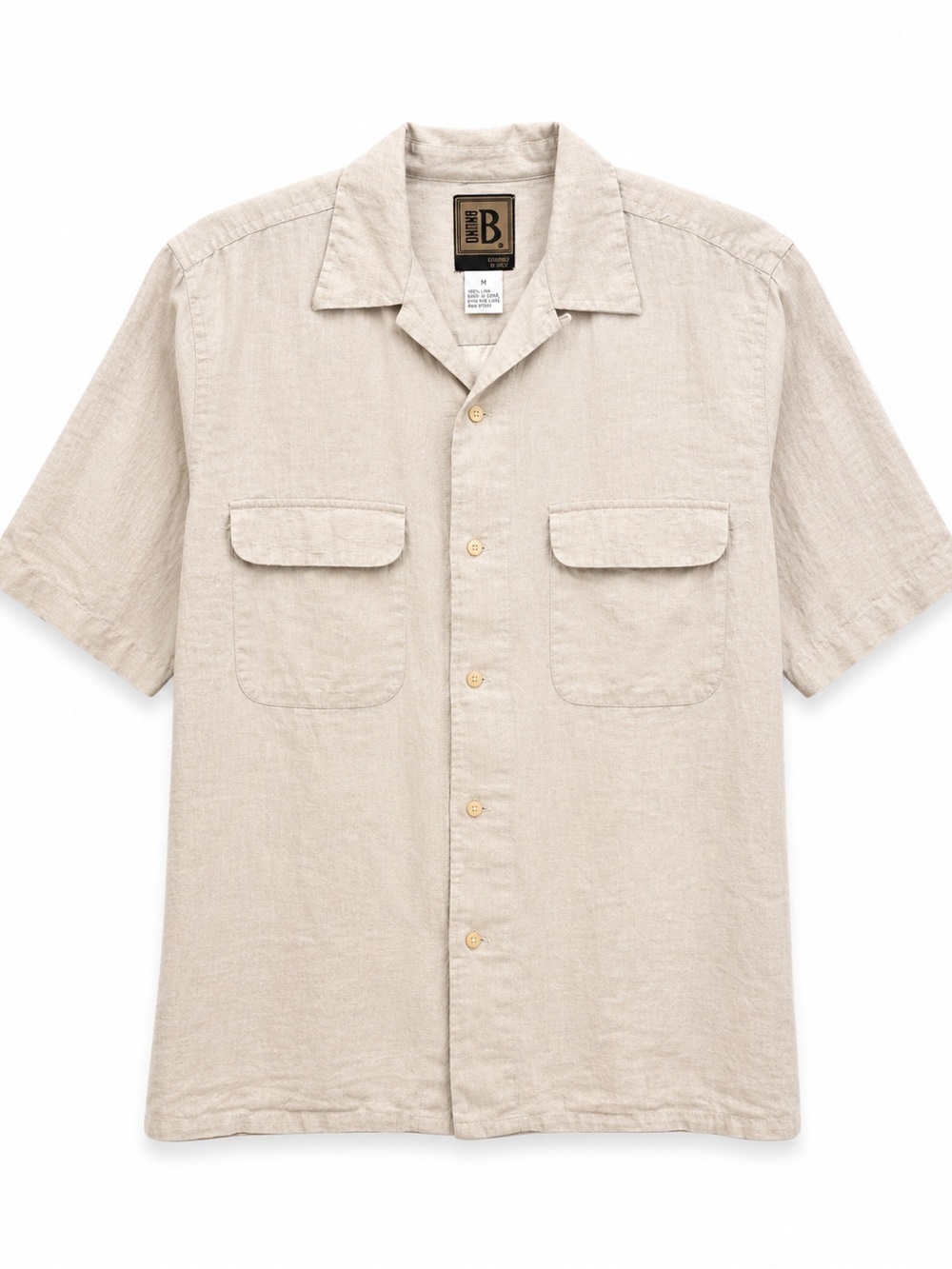 Bruno B 100% Linen Shirt M Beige Button Front Resort Casual Coastal Vacation